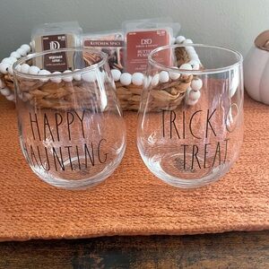 Rae Dunn Happy Haunting and Trick or Treat Glasses - Clear and Black